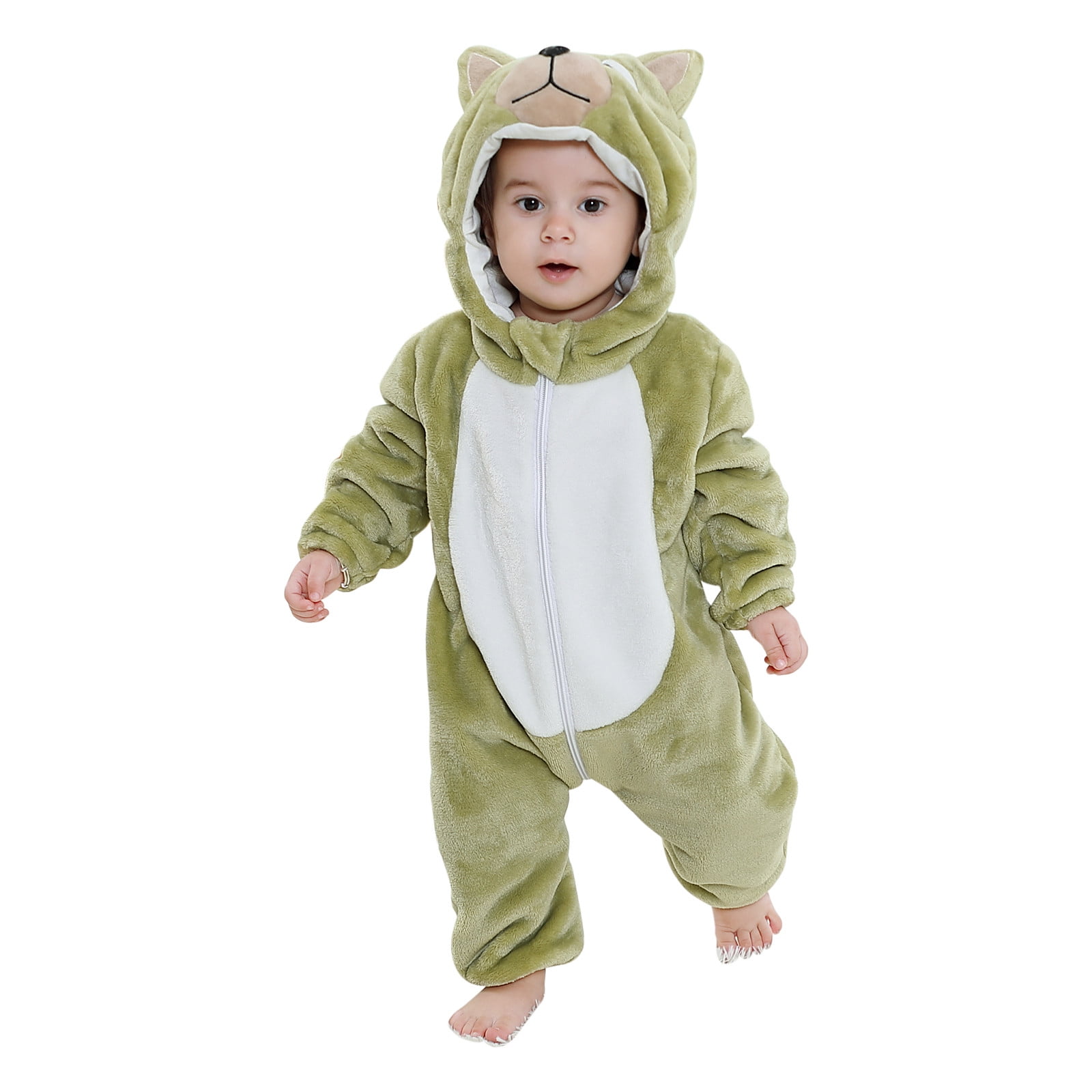 WREESH Toddler Baby Autumn Winter Animal Pajamas Infant Unisex Plush Onesie One Piece Pajamas Child Sloth Outfit Baby Clothes Green
